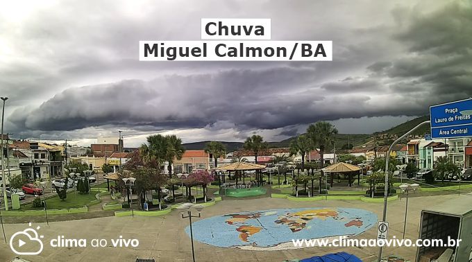 na imagem mostra a evolução de chuva sobre a cidade de Miguel Calmon/BA